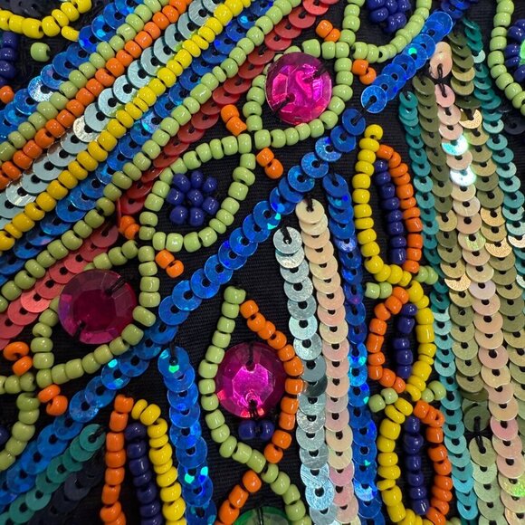 Beaded Mini Skirt Sequin Embellished Black Holiday Party Club Medium - Picture 6 of 10